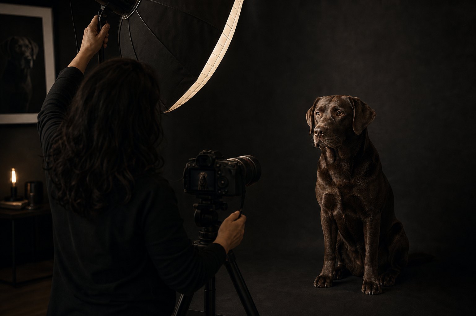 Fine-Art-Hundeshooting im Studio mit Softbox und Kamera